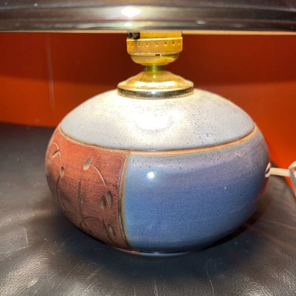 Vintage Ceramic Pottery Painted Signed Table Lamp Blue Brown - Picture 7 of 13